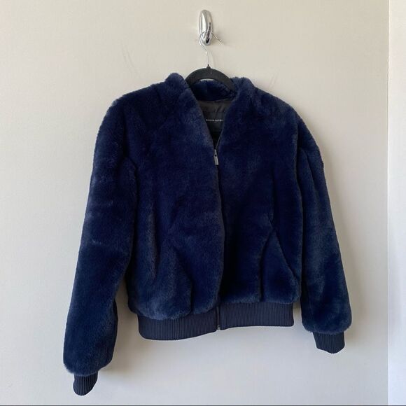 Nwot-Banana Republic Navy Faux Fur Bomber Jacket (Size:Xs) - Picture 6 of 10